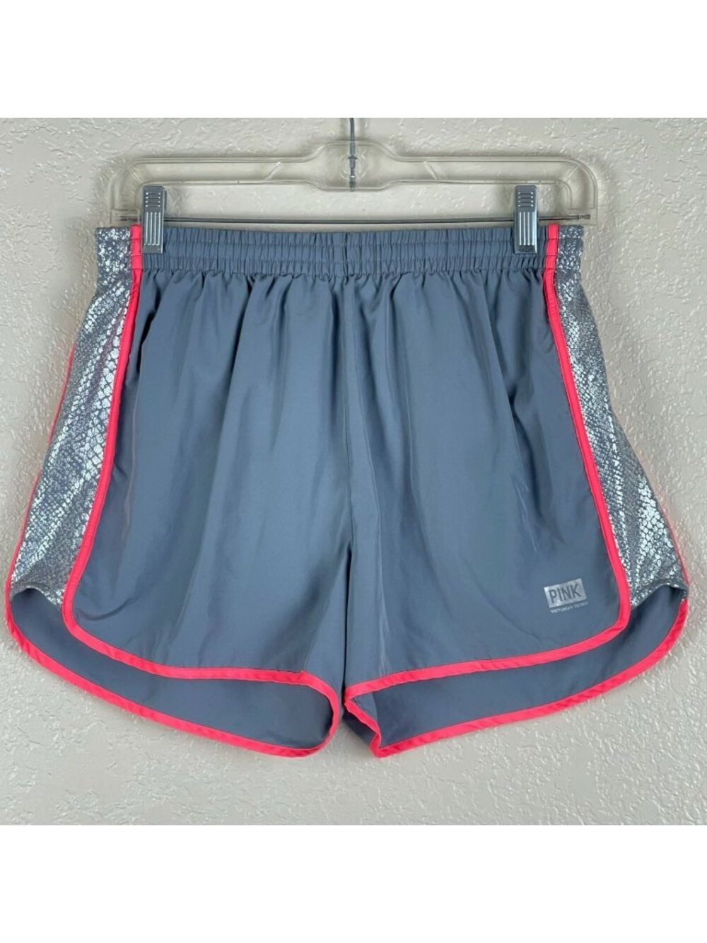 PINK Victoria's Secret Shorts Sz M Snakeskin Panel Pull On Athletic Running Gray